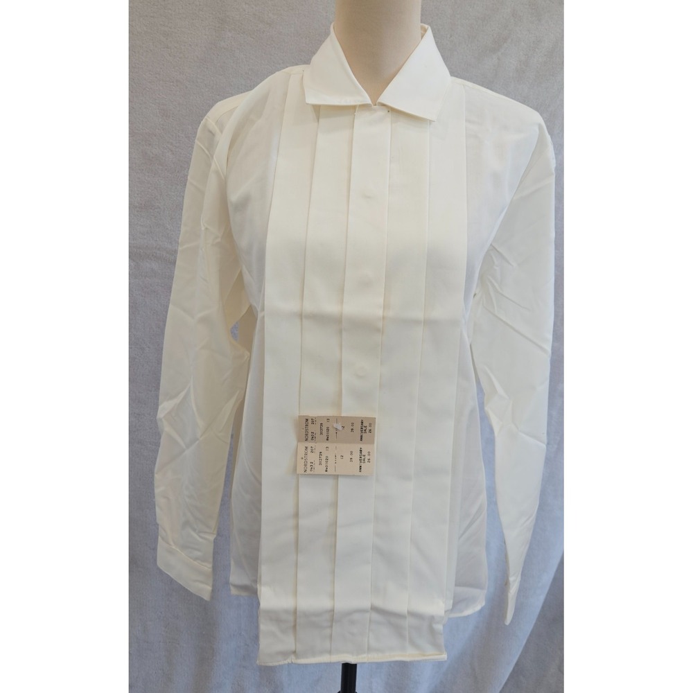 Vintage Foxcroft Wide Pleat Tuxedo Shirt Size 12 Nordstrom Deadstock Y2K Cream